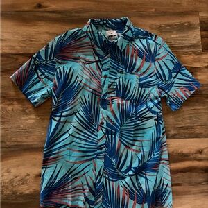 Quiksilver Teal and Navy Palm Print Men's Shirt